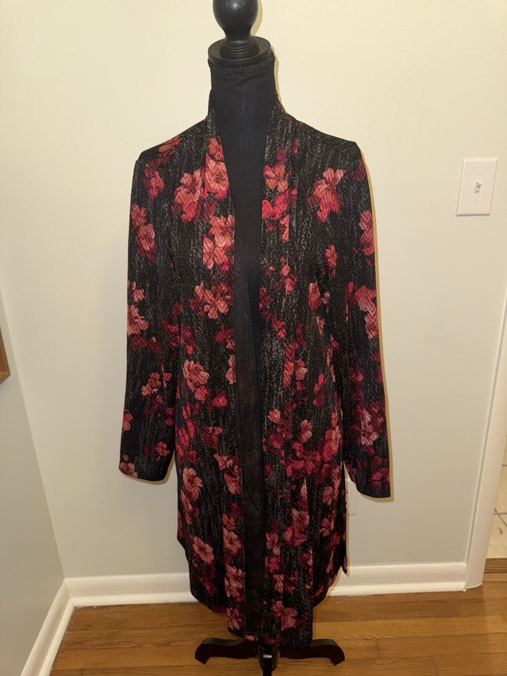 Susan Graver Trendy Printed Knit Open Front Duster Cardigan Petite XLP